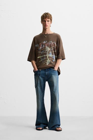 PRINTED KNIT T-SHIRT - Brown by Zara - Image 0