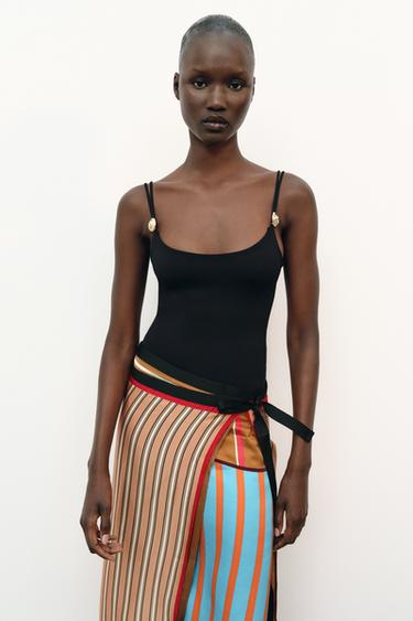 POLYAMIDE BODYSUIT WITH METALLIC DETAIL - Black by Zara