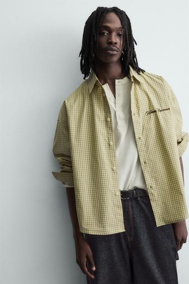 CHEMISE À CARREAUX BRODÉE - Vert clair de Zara - Image 4
