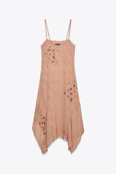 ZW COLLECTION EMBROIDERED ASYMMETRIC DRESS - Beige-pink by Zara - Image 5