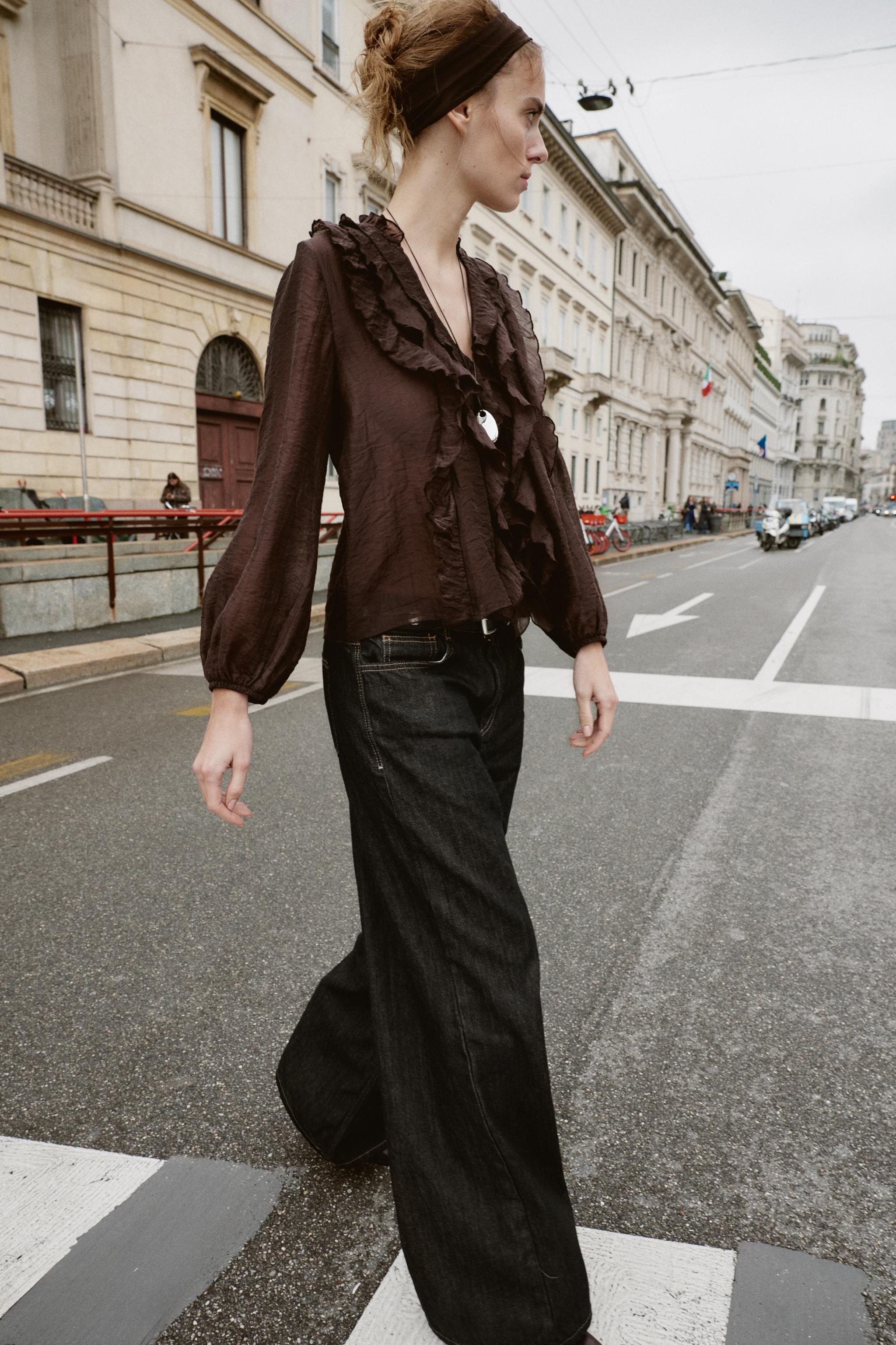 RUFFLED BLOUSE - Brown | ZARA Canada