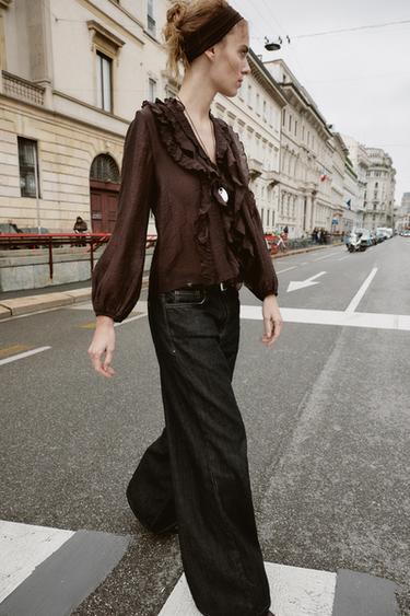 RUFFLED BLOUSE - Brown by Zara - Image 0