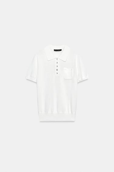 POLO EN MAILLE À MANCHES COURTES - Blanc de Zara - Image 7