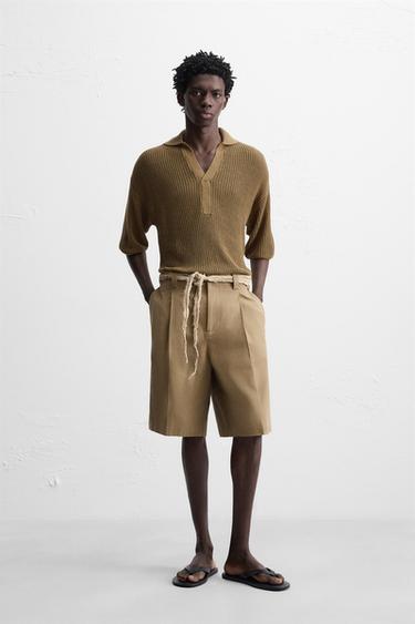 Zara 珍珠針織 POLO 衫 - 卡其色 - 圖片 0