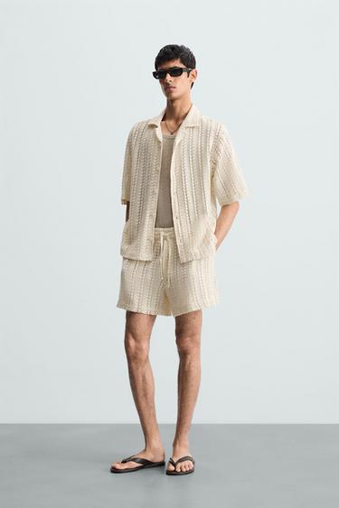 CROCHET TEXTURED BERMUDA SHORTS - Oyster-white by Zara - Image 0