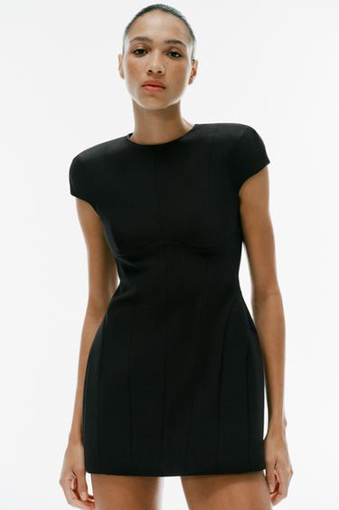 Zara SHOULDER PAD SEAM DETAIL MINI DRESS - Black