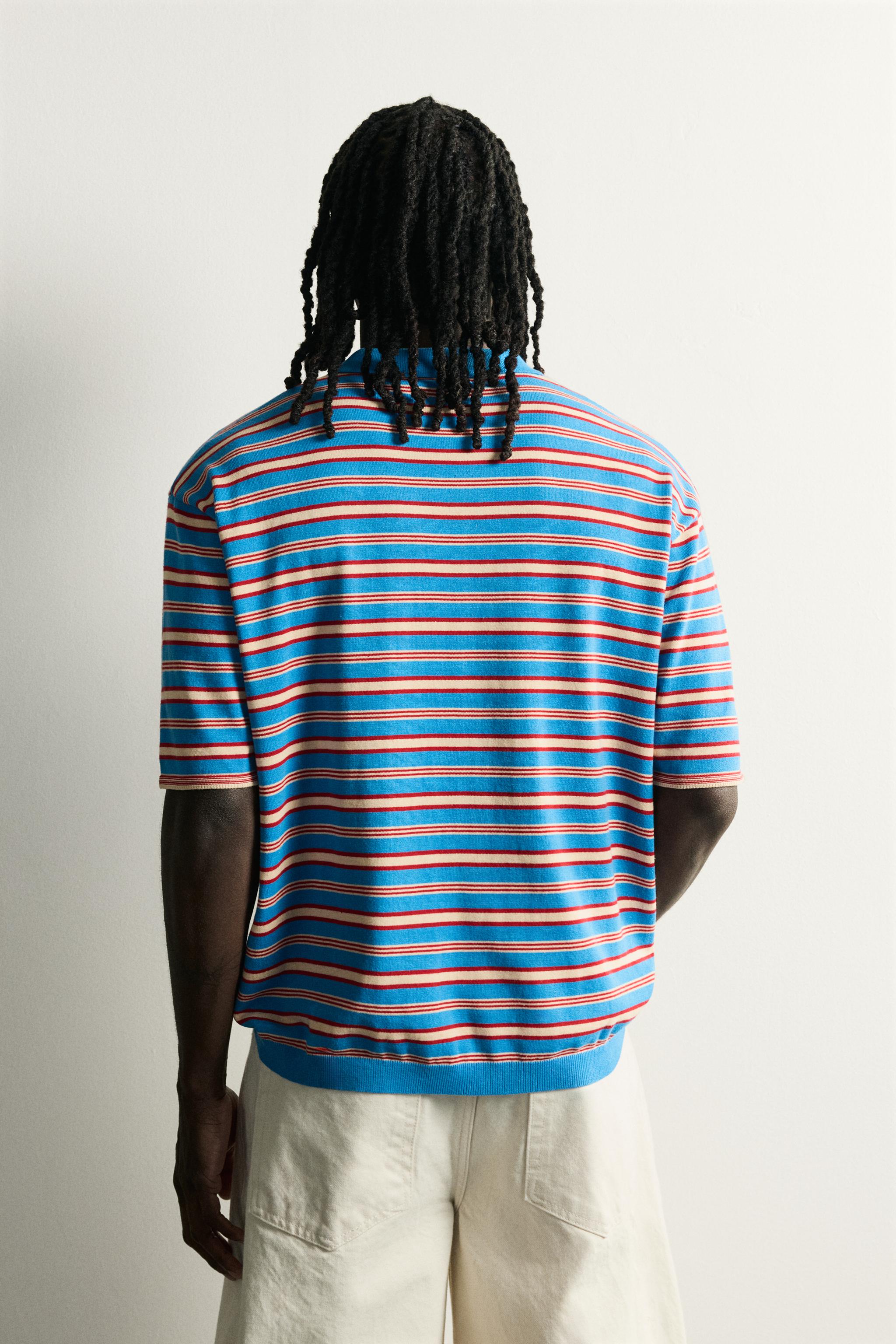 Мужские свитеры Zara STRIPED JACQUARD KNIT POLO — фото 3