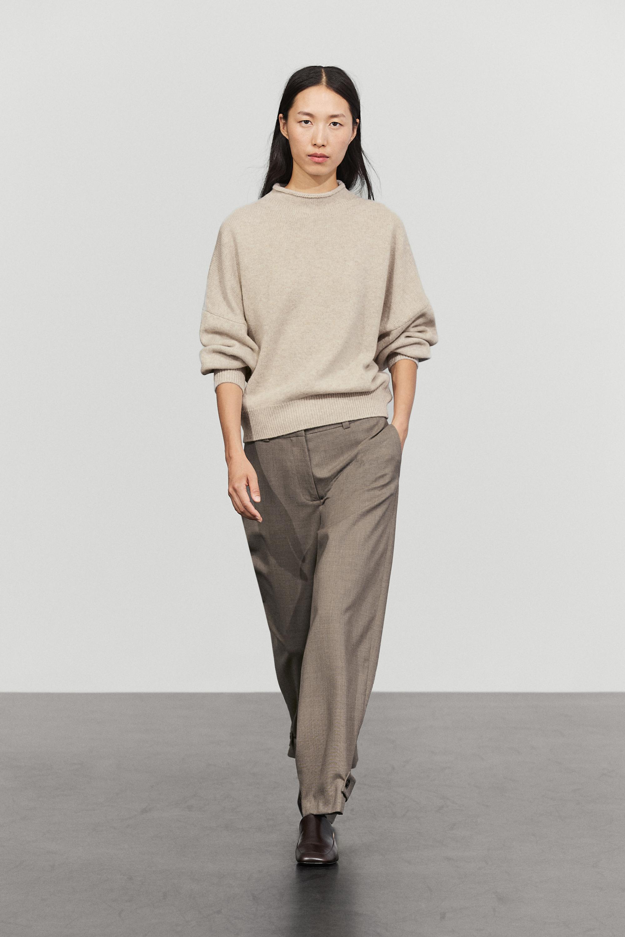 100% wool oversize knit sweater - Stone | ZARA United States