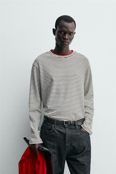 تيشرت مخطط بتباين - أبيض مكسور by Zara