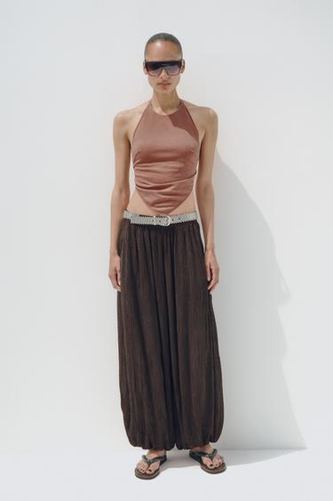 Zara OPEN-BACK HALTER TOP - Brown - Image 0