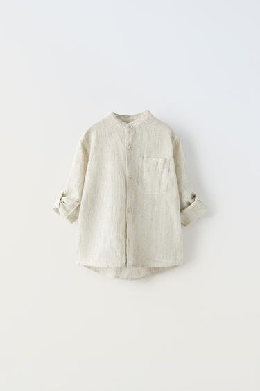 CHEMISE À RAYURES AVEC LIN ET COTON - Blanc / Noir de Zara