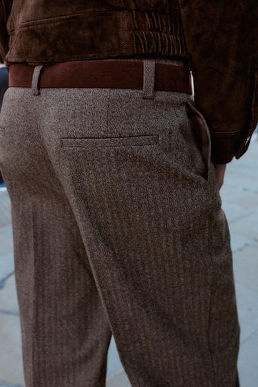HERRINGBONE TROUSERS WITH BELT - Brown by Zara - Image 4
