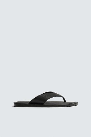 SANDALES À BRIDES EN CUIR - Noir de Zara - Image 0