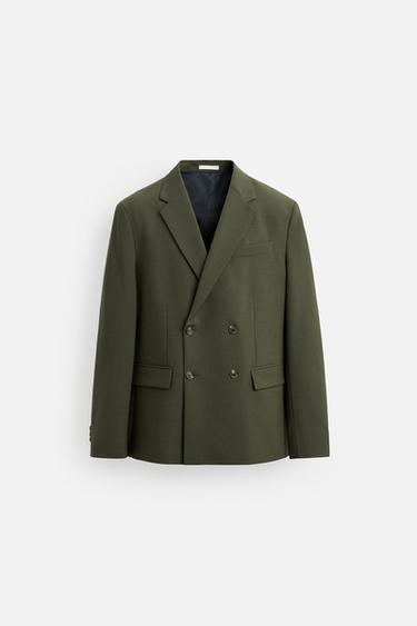 DOUBLE-BREASTED WOOL SUIT BLAZER - Green by Zara