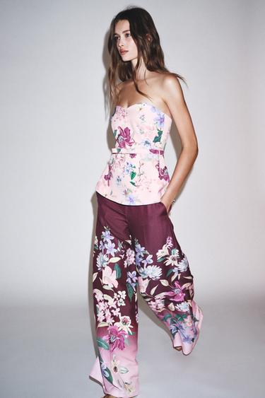 Zara FLORAL PRINT WIDE LEG PANTS - Multicolored
