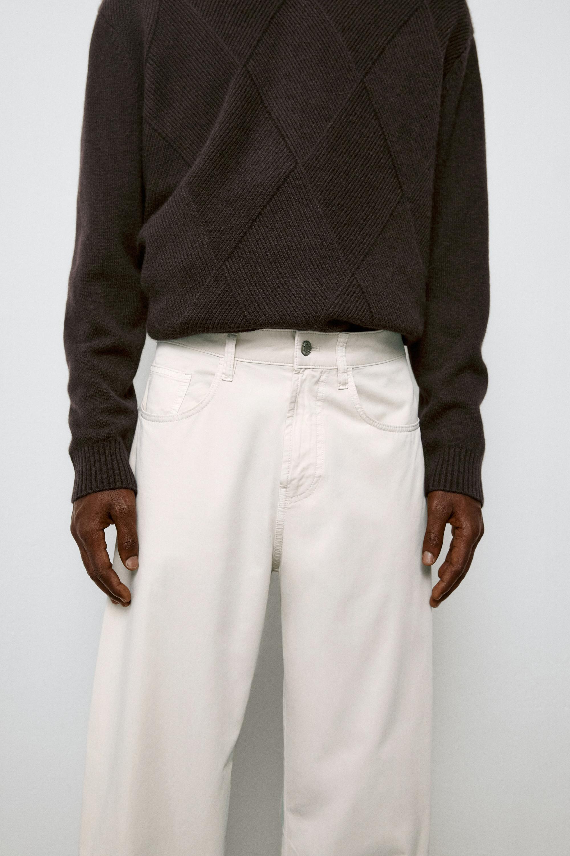Barrel fit poplin denim-effect pants