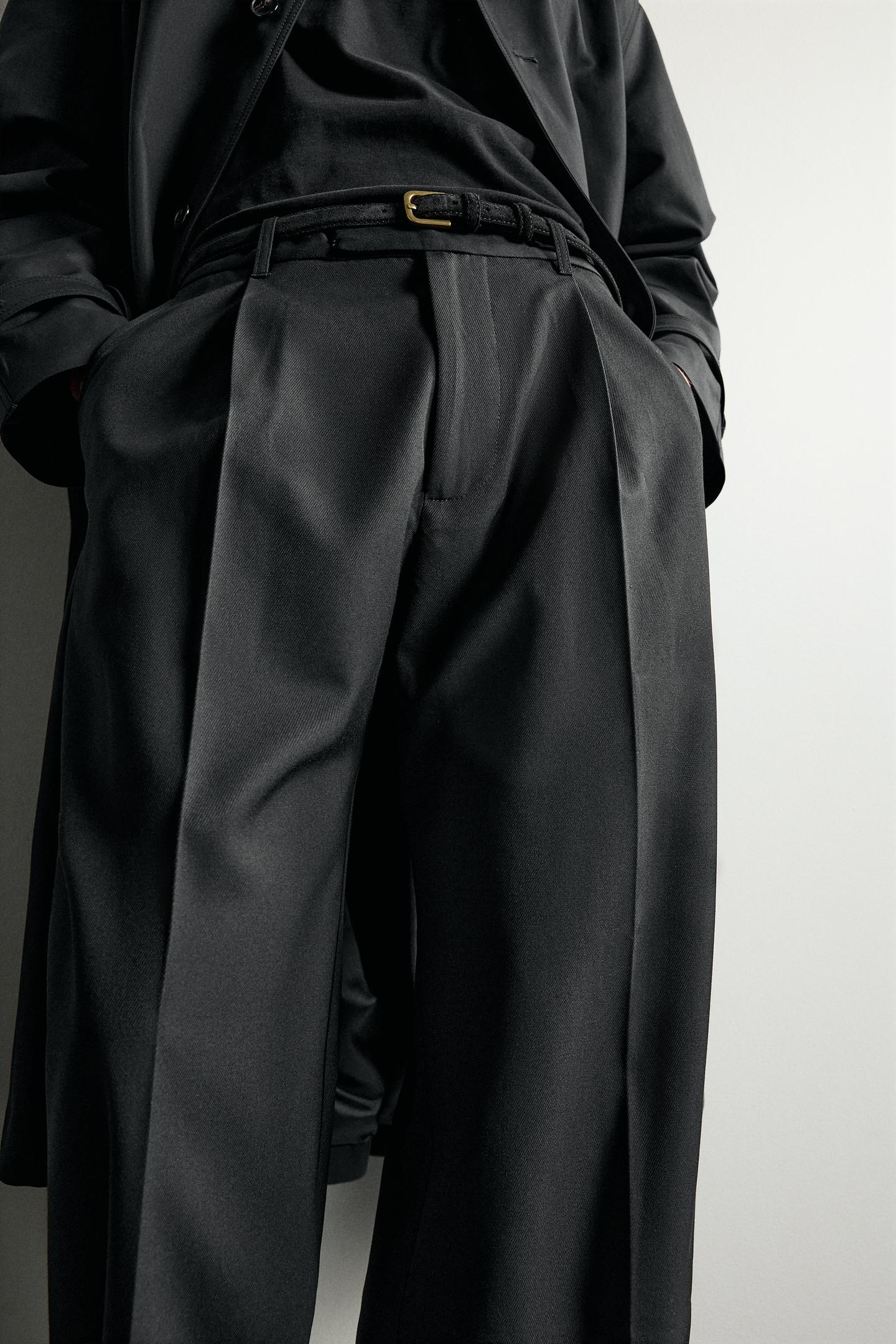 Мужские брюки Zara Pleated Relaxed-Fit, цвет: Чёрный — фото 6