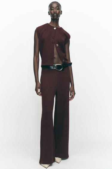 WEITE HOSE MIT STRUKTURMUSTER - Dunkles Bordeauxrot von Zara