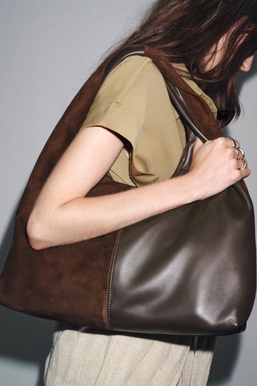 CONTRAST LEATHER SHOULDER BAG - Chocolate by Zara - Image 1