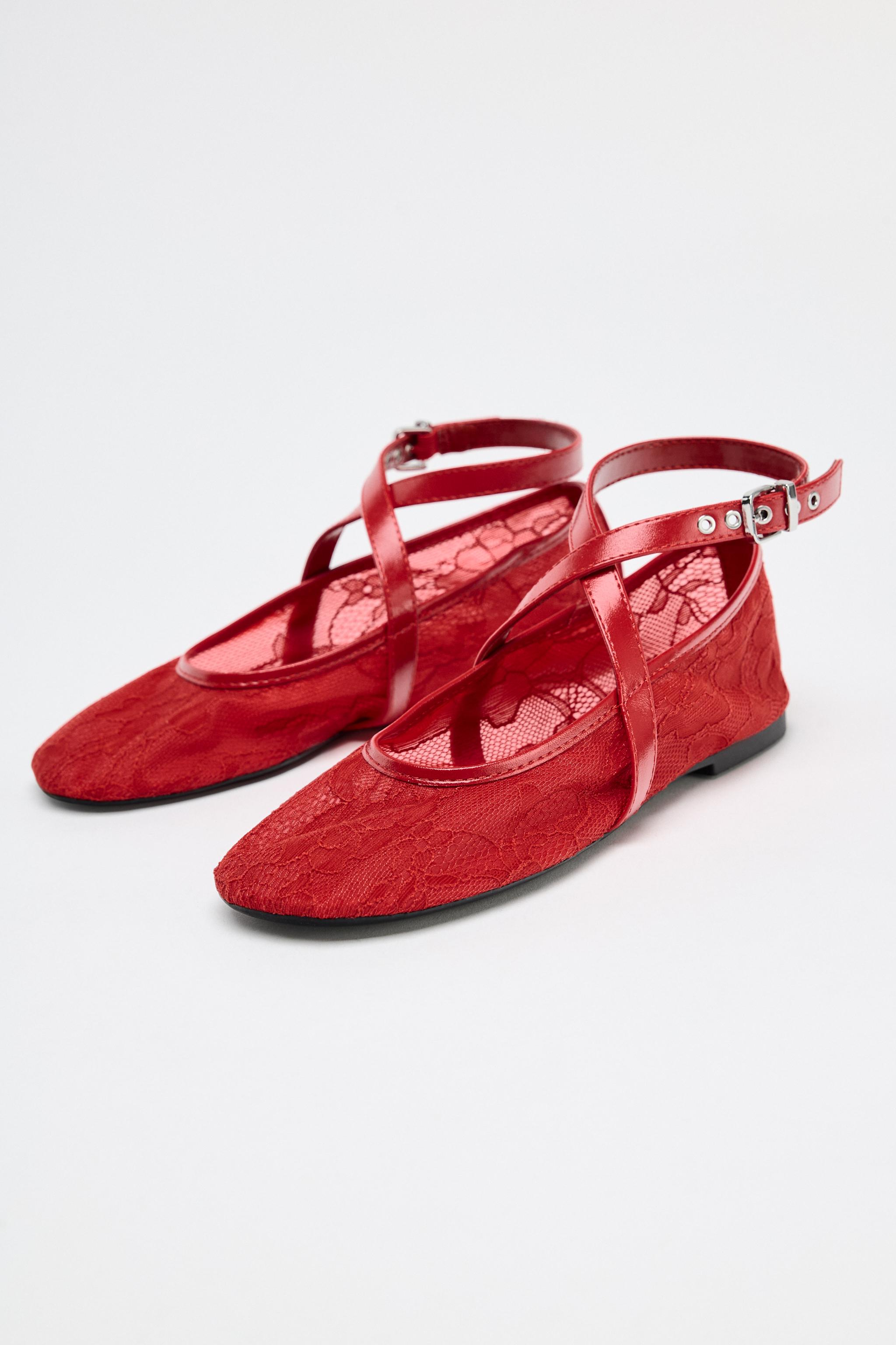 ZARA ダブルストラップ レースバレリーナ 3516/510 ダブルストラップレースバレリーナ - レッド | ZARA Japan / 日本