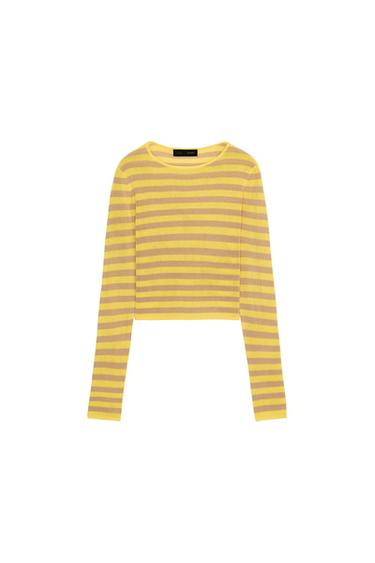 STRIPED CROP TOP - Ecru/Yellow by Zara