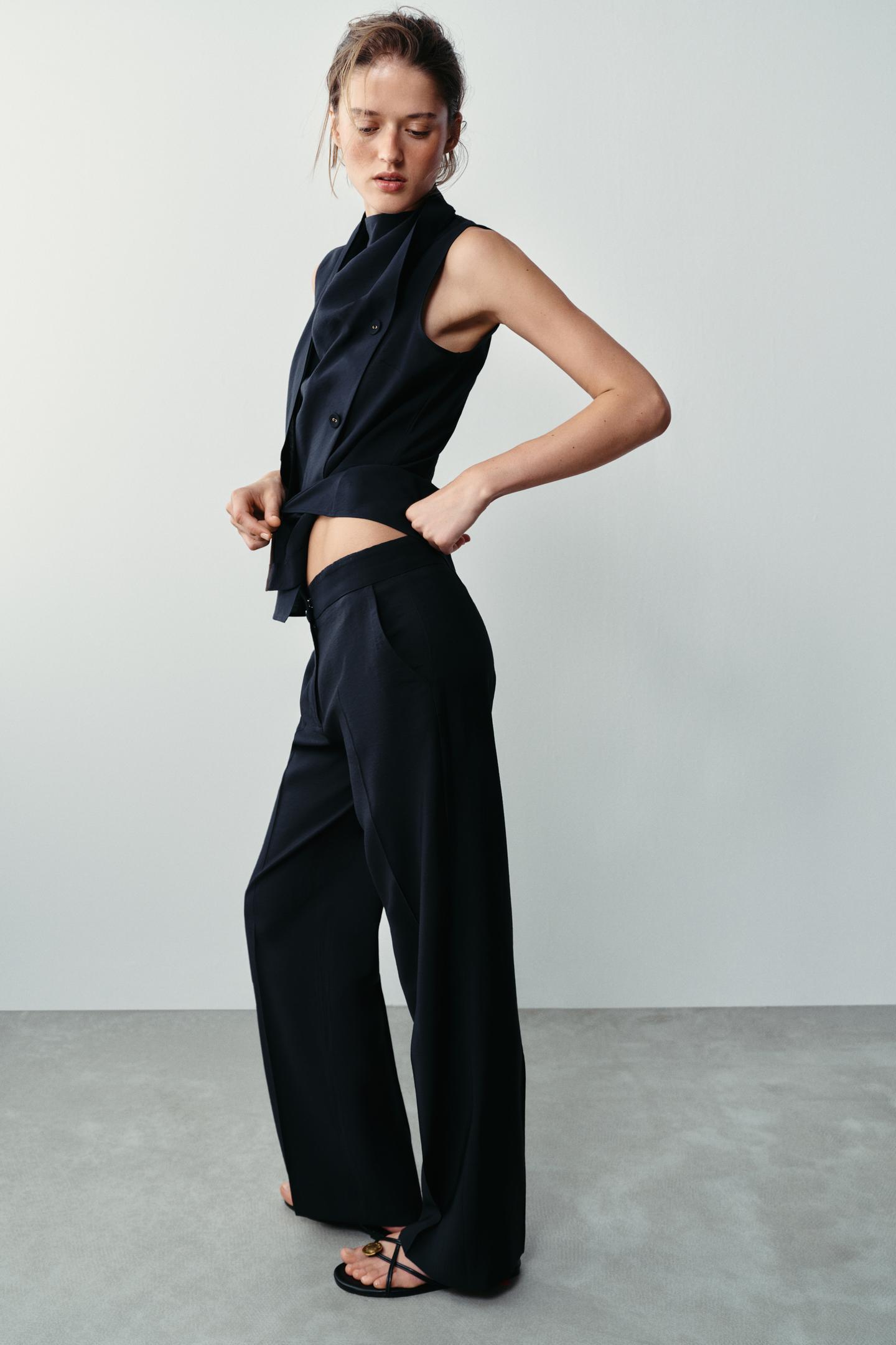 Женские брюки Zara High-Waisted Straight-Leg, цвет: Тёмно-синий — фото 3