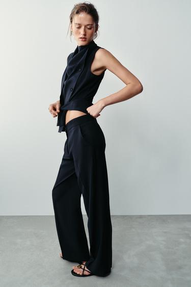 PANTALON DROIT TAILLE HAUTE - Bleu marine de Zara - Image 2