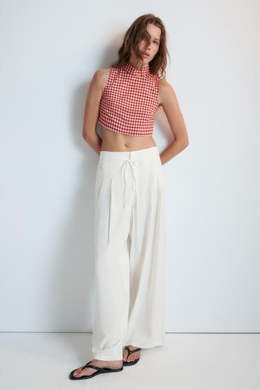 TOP CROP CUADROS VICHY - Rojo / Blanco de Zara - Imagen 0