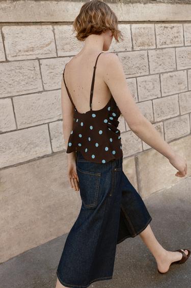 TOP FLUIDE À POIS - Marron-Bleu de Zara - Image 3
