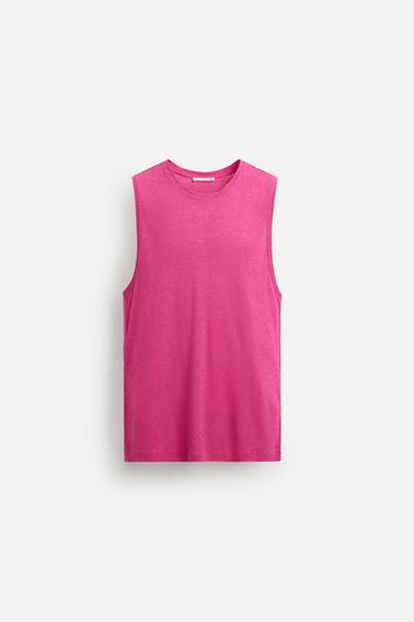 CAMISETA TANK VISCOSA - LINO - Fucsia de Zara
