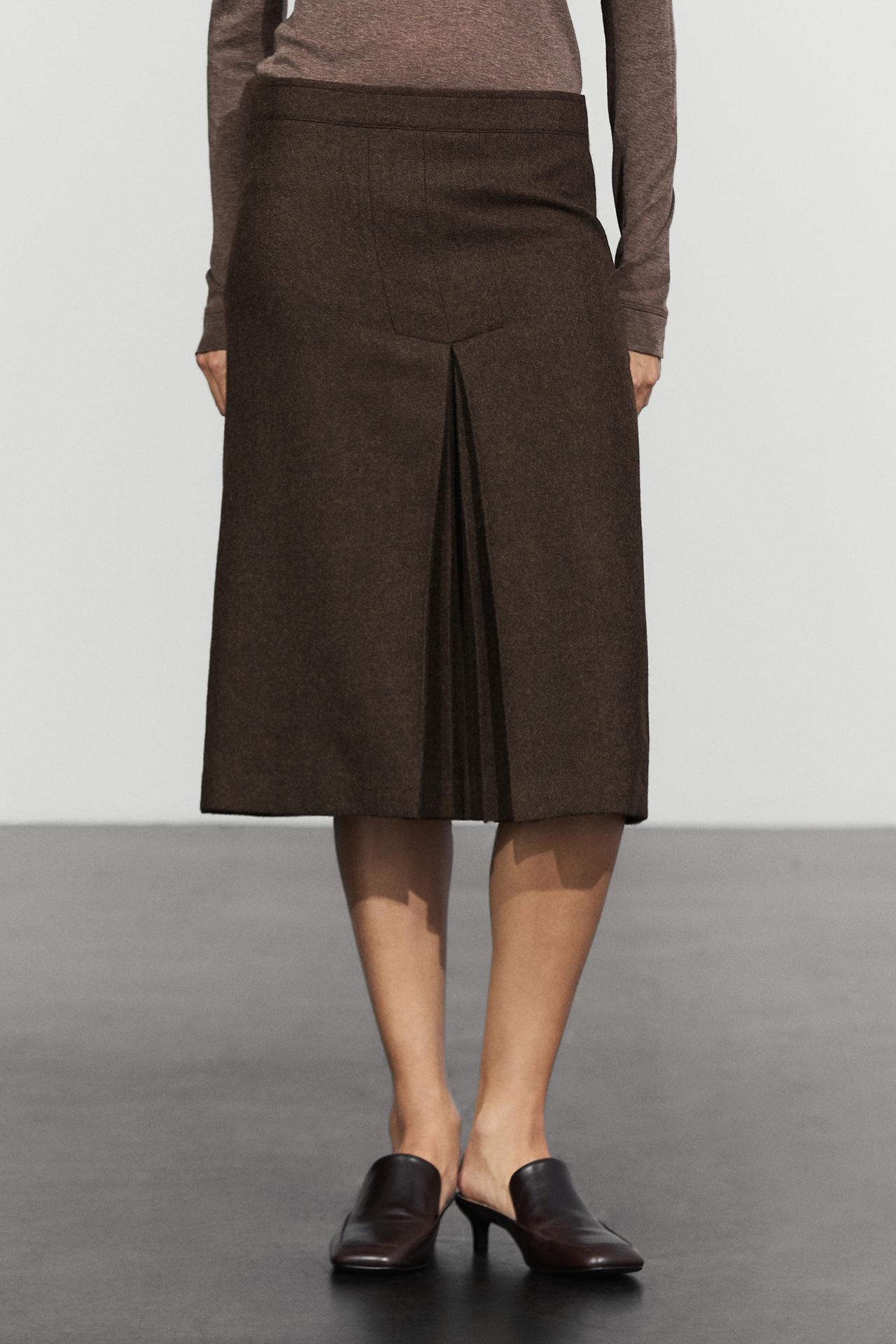 100% wool midi skirt with split detail — Brown