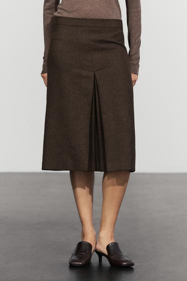 100% wool midi skirt with split detail — Brown 2