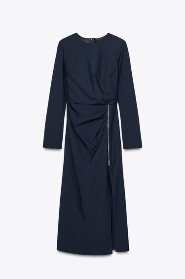 VESTIDO MIDI DRAPEADO CREMALLERA - Marino de Zara