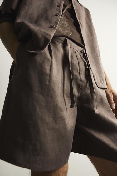 Zara BERMUDE RELAXED FIT OD 100% LANA – smeđa / sivkasto-smeđa