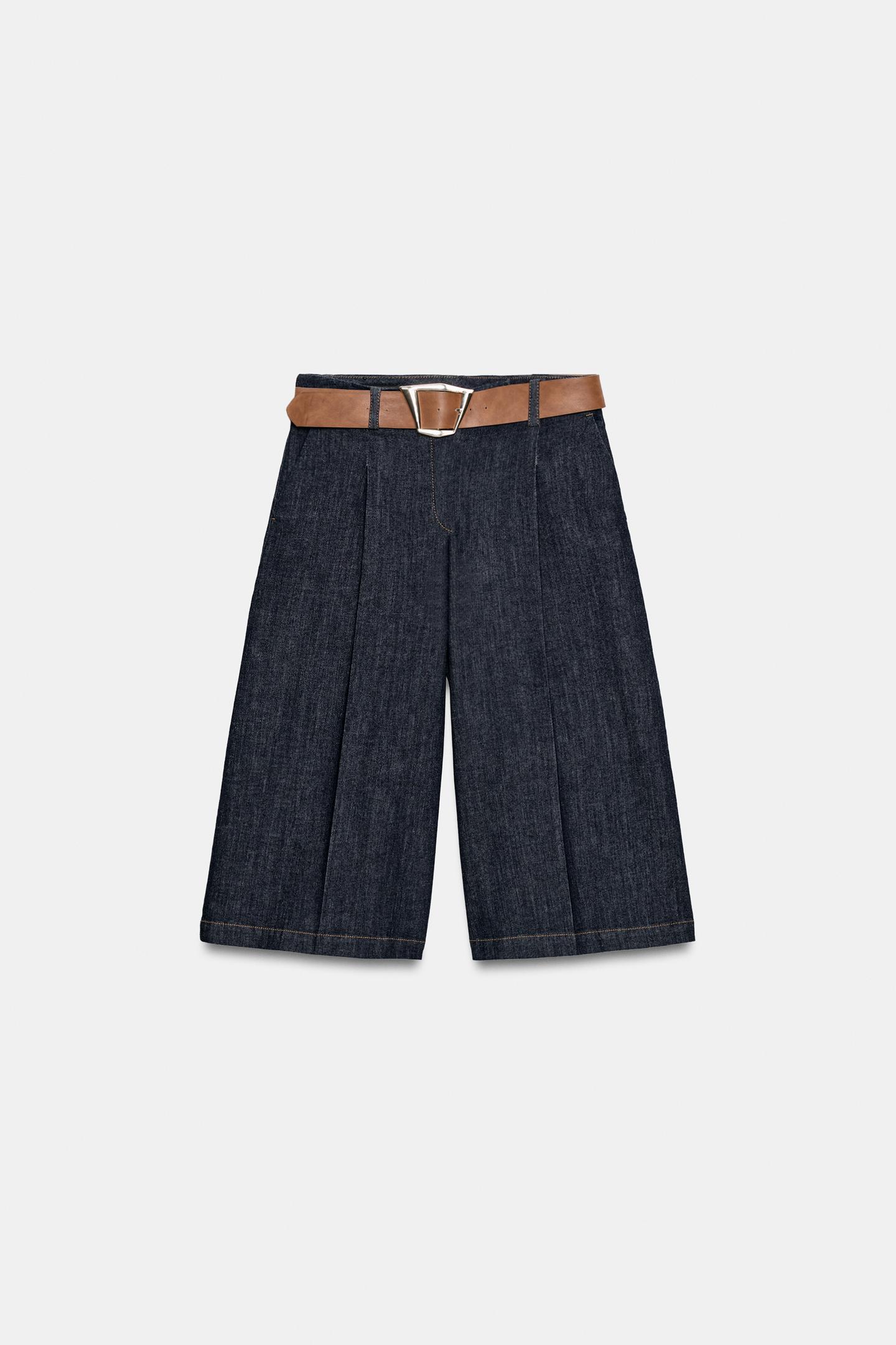 Женские шорты Zara Belted Pleated Long Bermuda, цвет: Индиго — фото 5