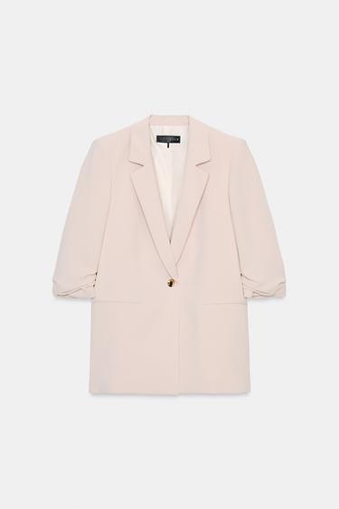 Zara DRAPED SLEEVE BLAZER - Sand