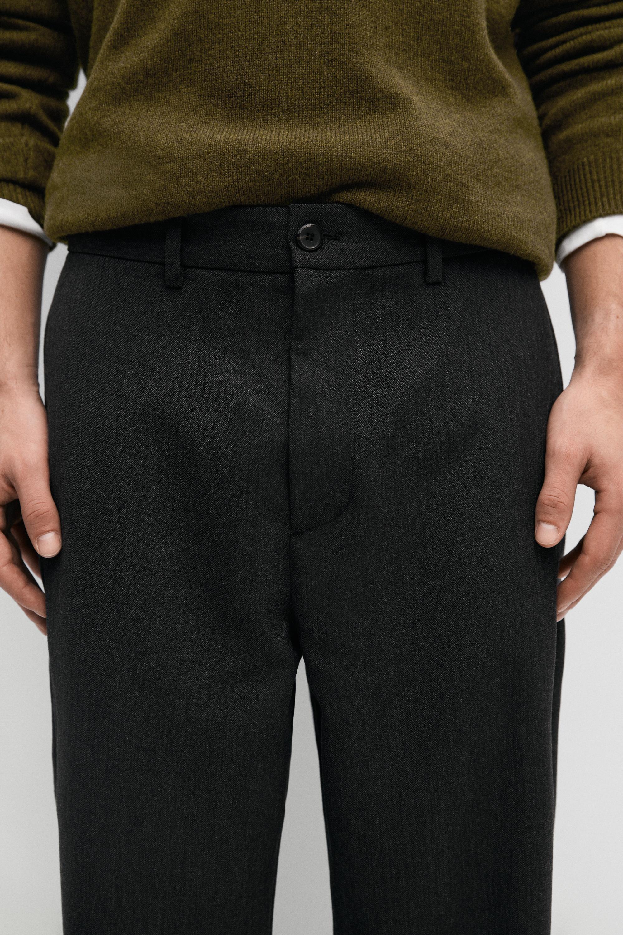 Pantalon relaxed fit à chevrons 100 % laine