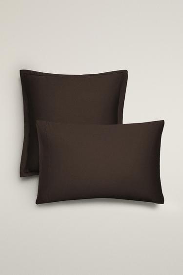 SATEEN PILLOWCASE WITH TRIM (300 THREAD COUNT) - Brown by Zara