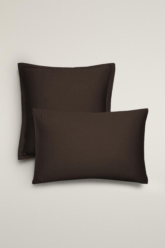 SATEEN PILLOWCASE WITH TRIM (300 THREAD COUNT) - Brown by Zara - Image 0