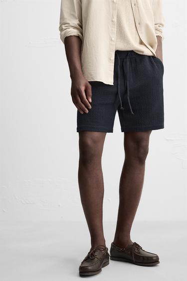 TEXTURED REGULAR FIT BERMUDA SHORTS - Navy blue by Zara - Image 4