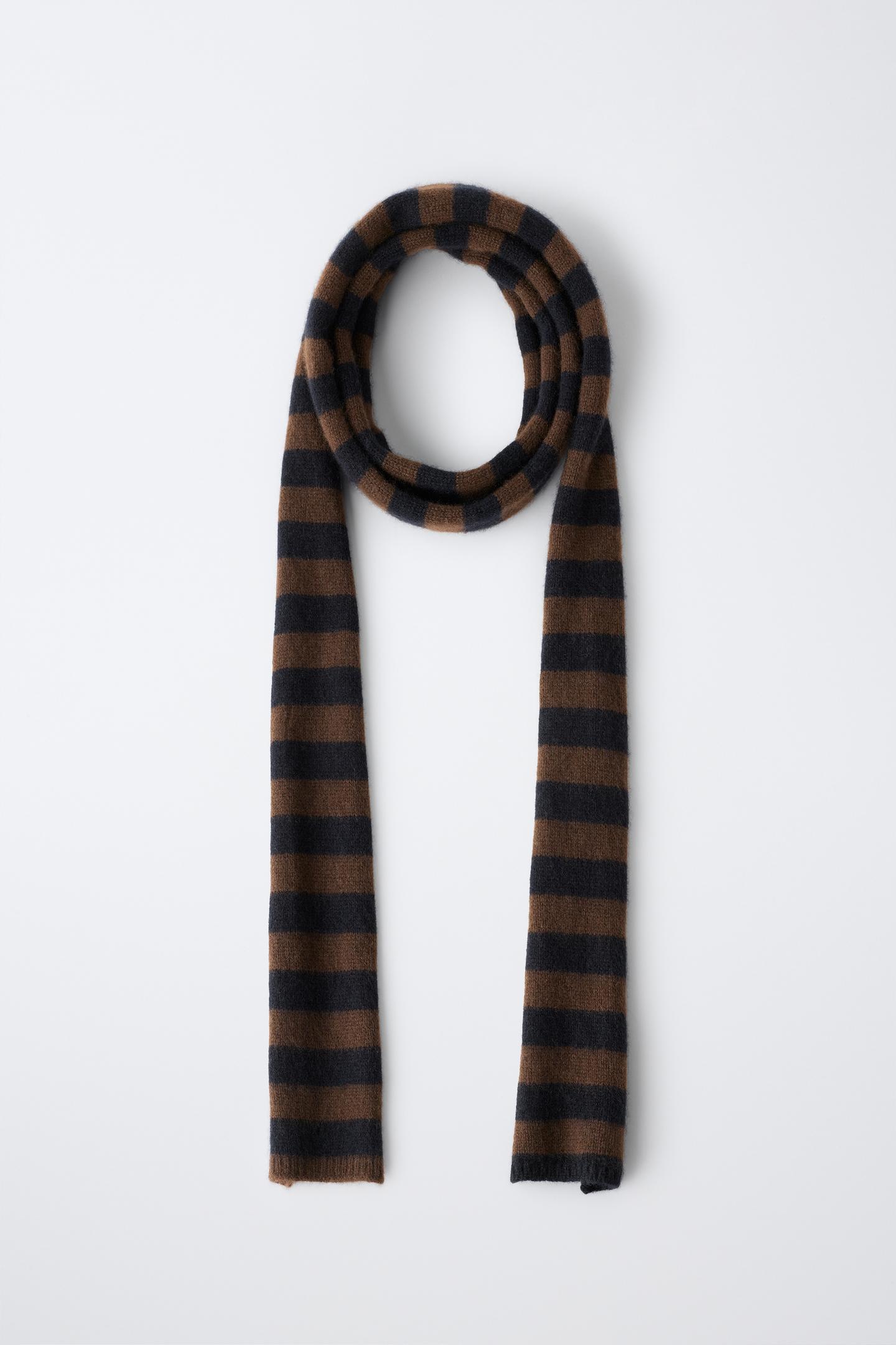 Женский шарф Zara 0FR. Paris X ZARA 100% Cashmere Striped, цвет: Чёрный / Коричневый — фото 3