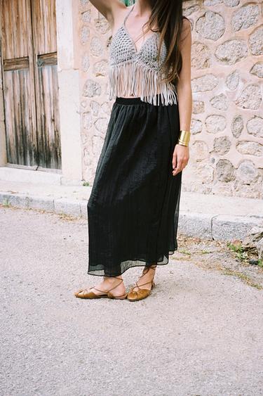 Zara WRINKLED EFFECT MIDI SKIRT - Black