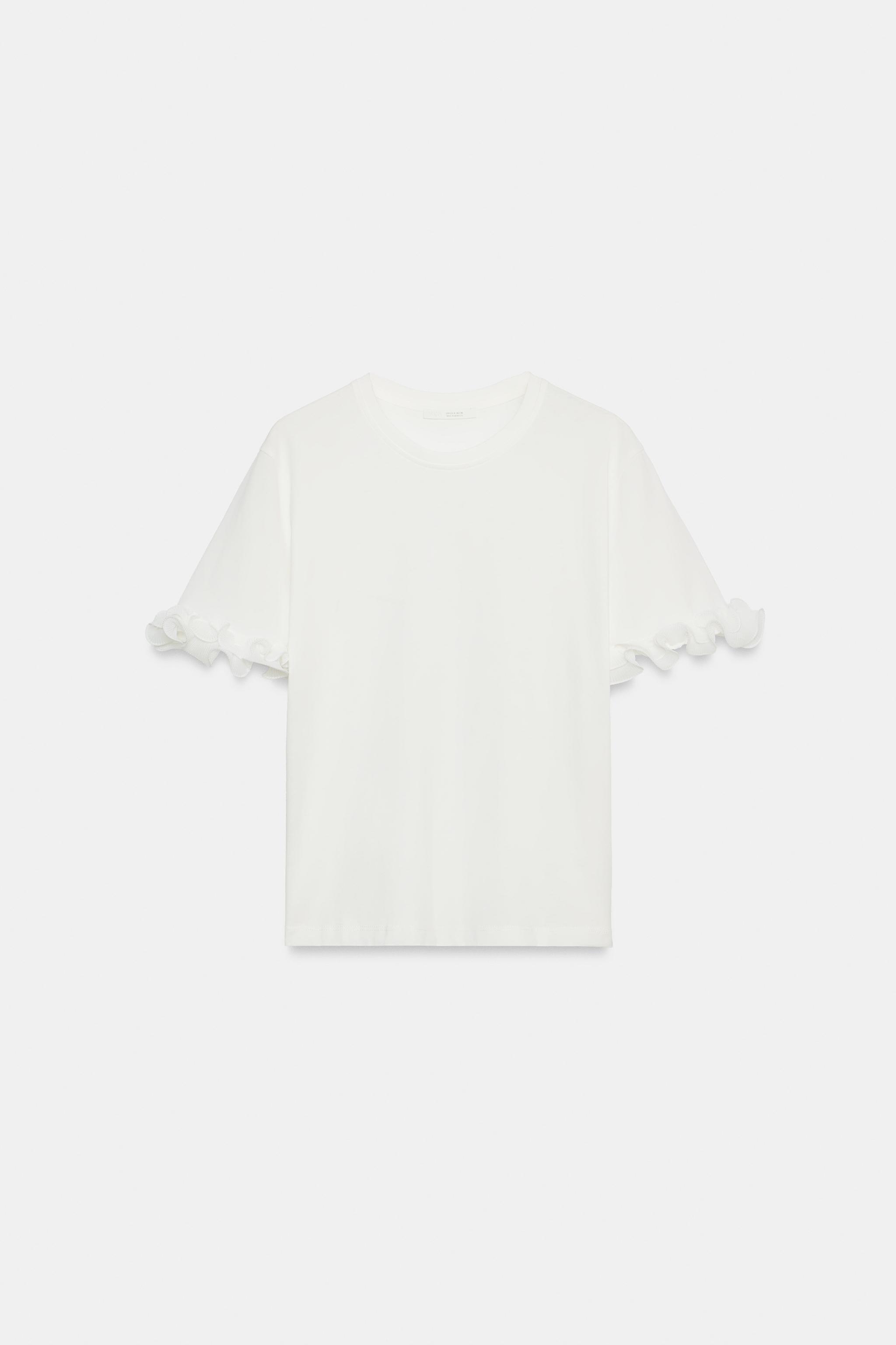 Женские футболки Zara COTTON RUFFLE T-SHIRT — фото 5