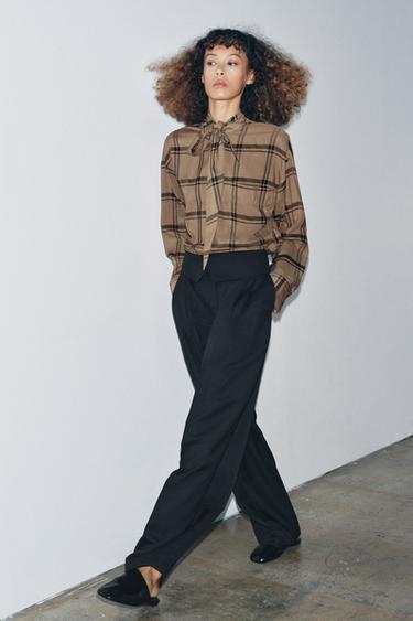 ZW COLLECTION WOOL TROUSERS WITH TURN-UP WAIST - Black by Zara