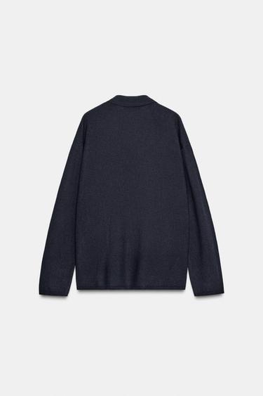 OVERSIZED EXTRA SOFT 100% WOOL POLO CARDIGAN - Navy blue by Zara - Image 6