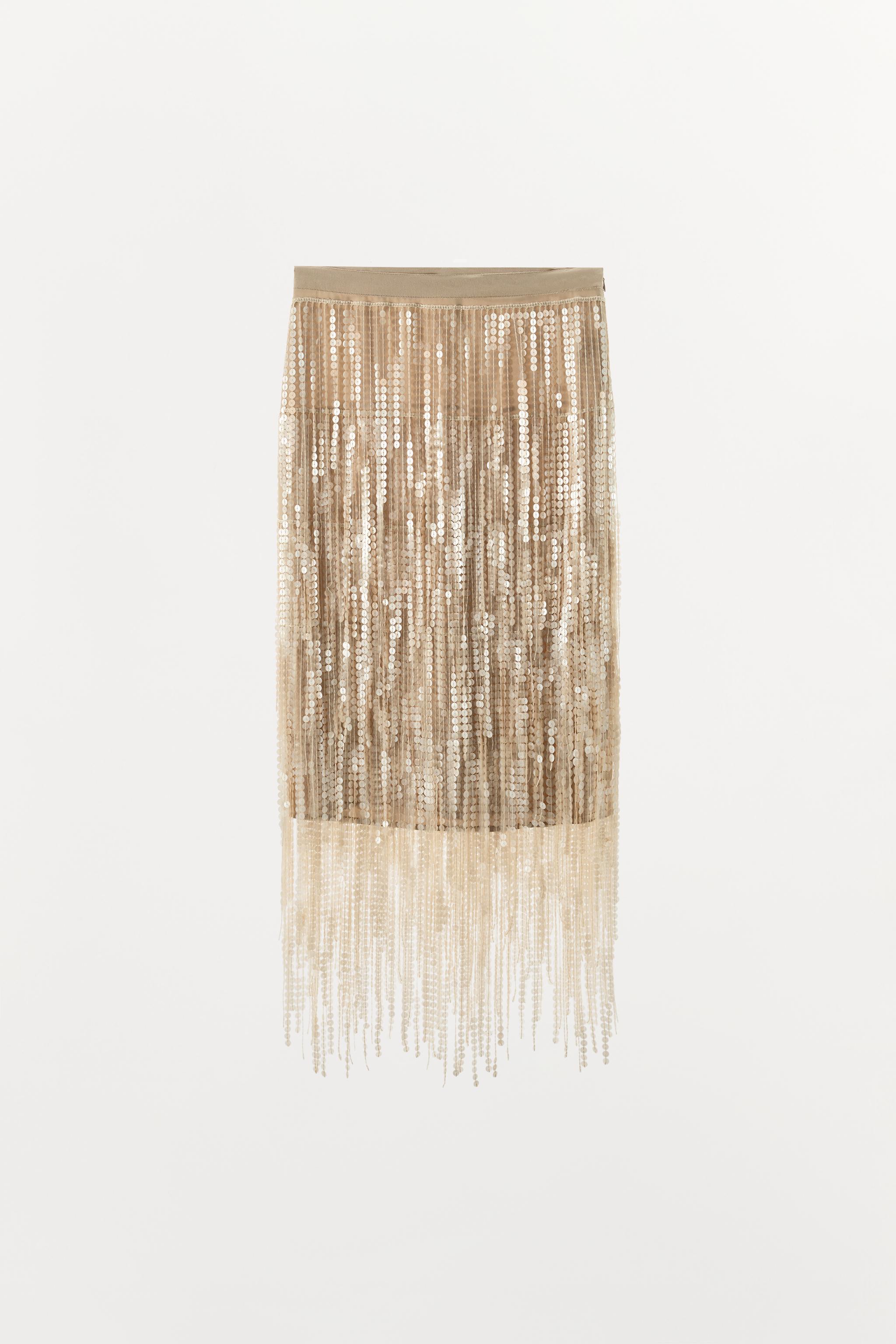 SEQUIN FRINGE MIDI SKIRT