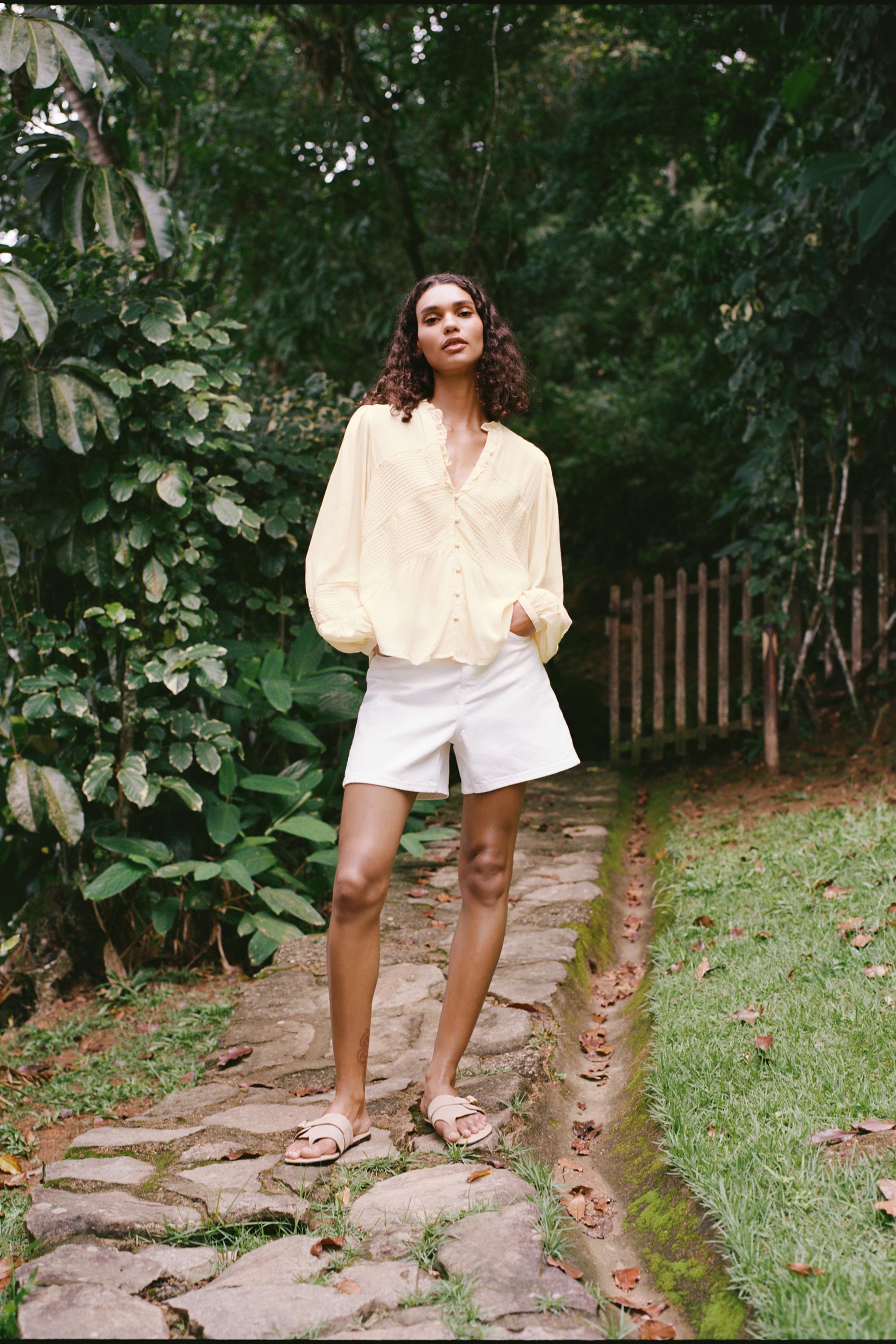 PINTUCK AND LACE TRIM BLOUSE - Pastel yellow | ZARA United PINTUCK AND LACE TRIM BLOUSE - Pastel yellow | ZARA United