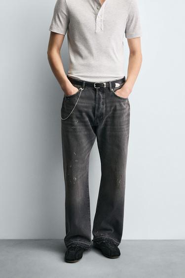 Zara SPLATTER LOOSE FIT JEANS - Charcoal