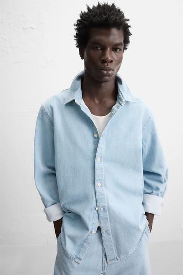 REGULAR FIT DENIM SHIRT - Sky blue by Zara