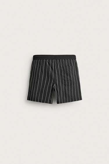 EMBROIDERED STRIPE MID-LENGTH SWIM TRUNKS — Black 2